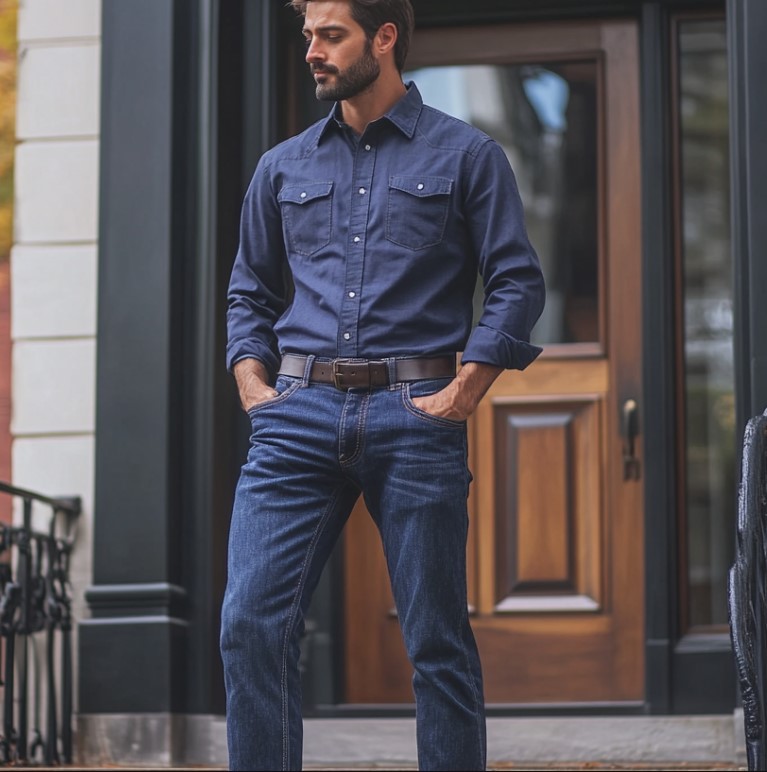 English Laundry styled outfit combining shirt, trousers and cologne